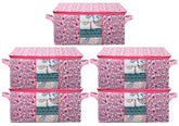 Kuber Industries Leaf Design Non Woven Underbed Storage Bag, Organiser, Blanket Cover (Pink, CTKTC21207), 5 Pieces